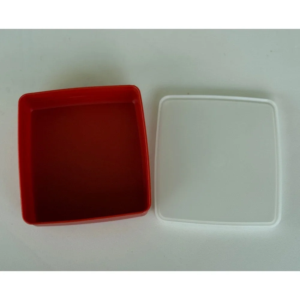 Tupperware Food Storage Container Red 5x5 Square Frosted Lid Vintage USA Kitchen